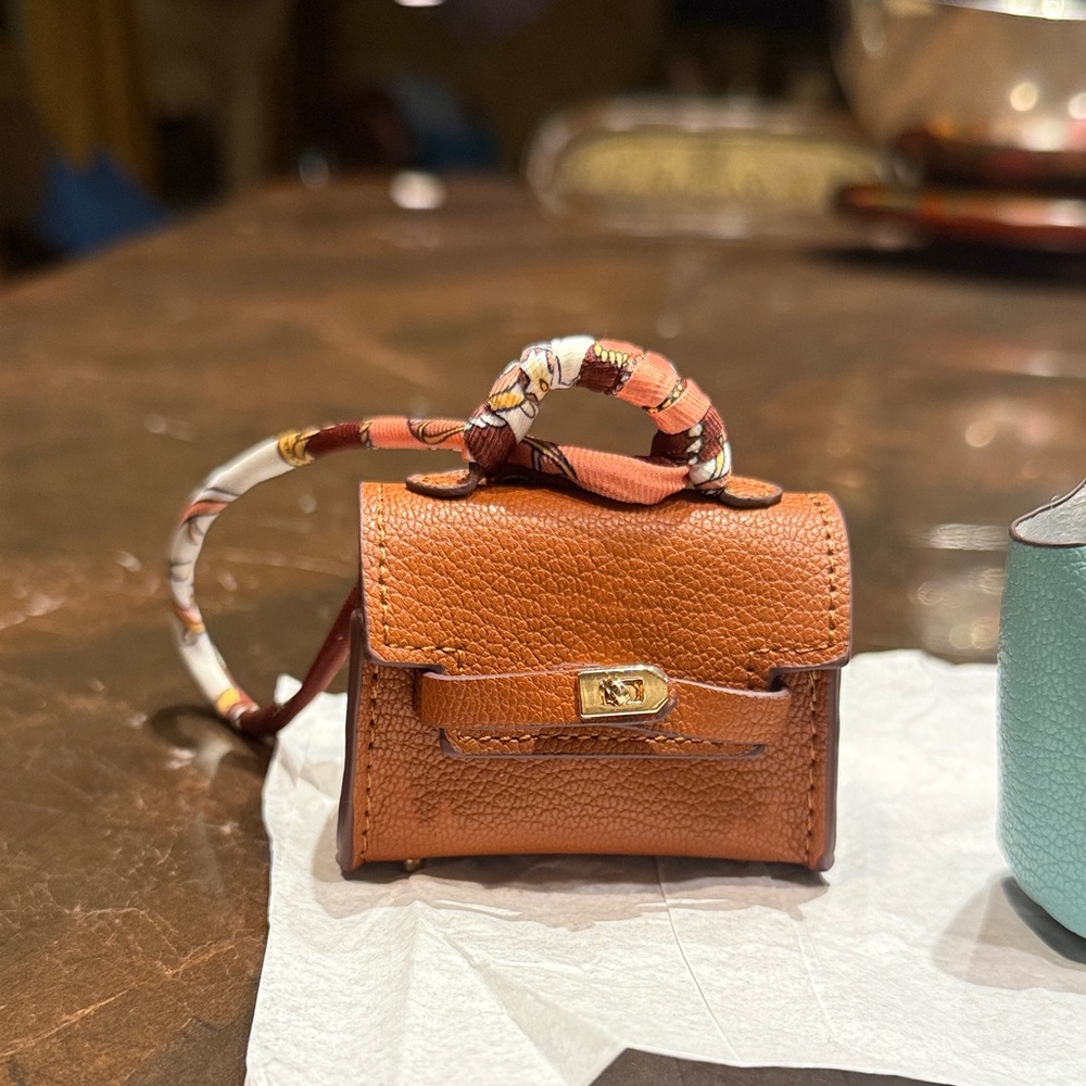 Chic Brown Mini Bag with Patterned Handle